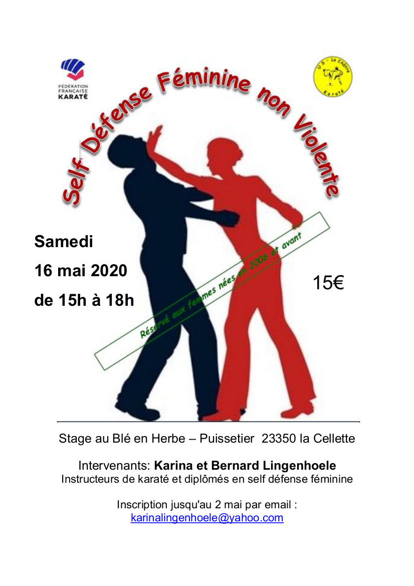 Stage d'autodéfense féminine non-violente le 16 mai 2020